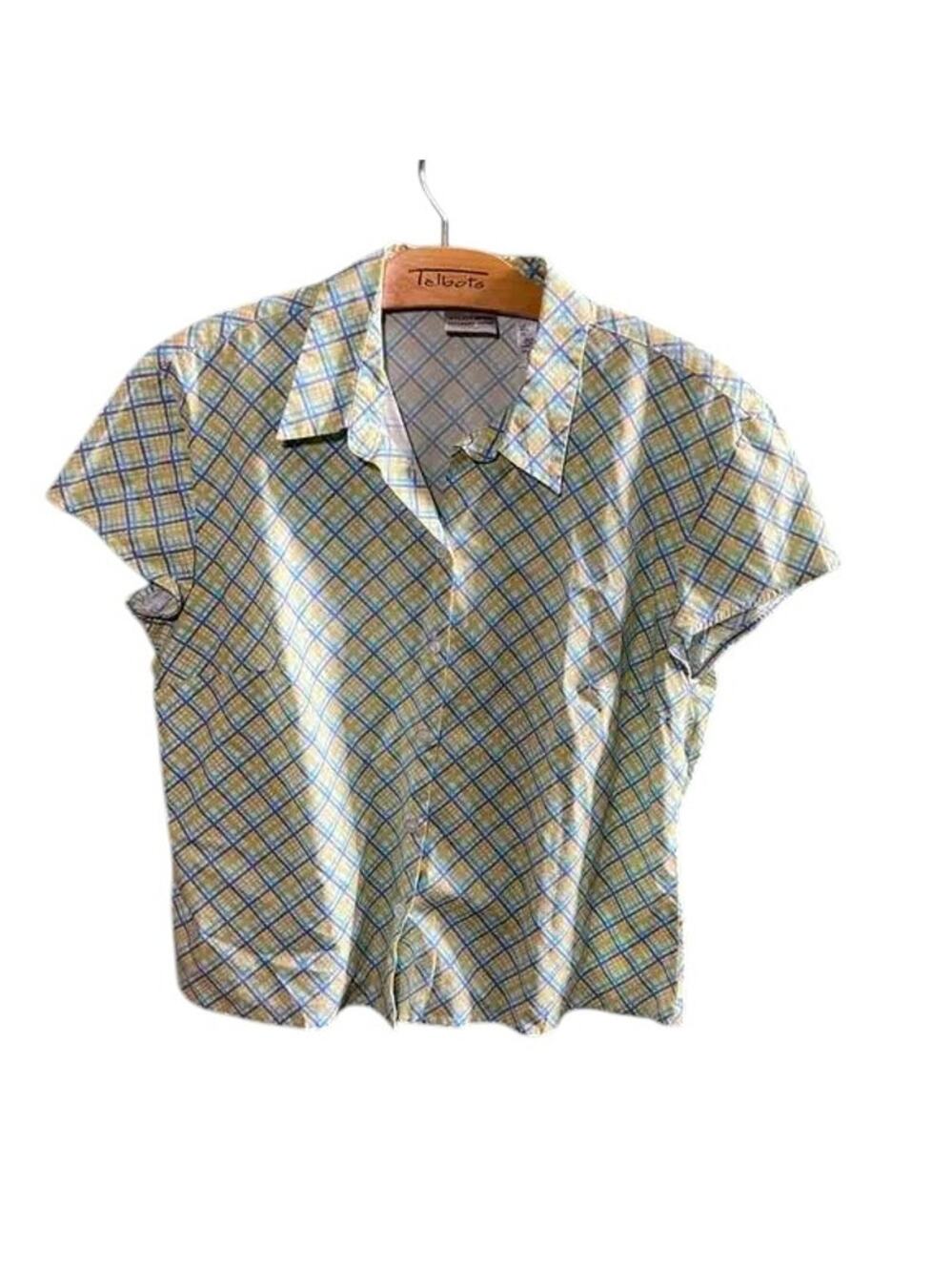 Villager Liz Claiborne Diamond Plaid Short Sleeve Blouse Medium